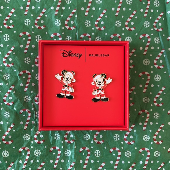 Disney X Baublebar Holiday Mickey Mouse Enamel Santa Clause Statement Earrings - Picture 3 of 6